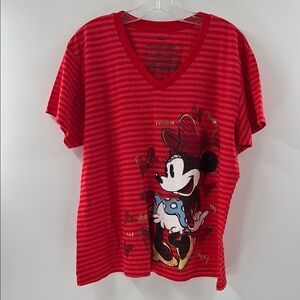 Disney Minnie Mouse Women’s Red Striped Short Sleeve Tee